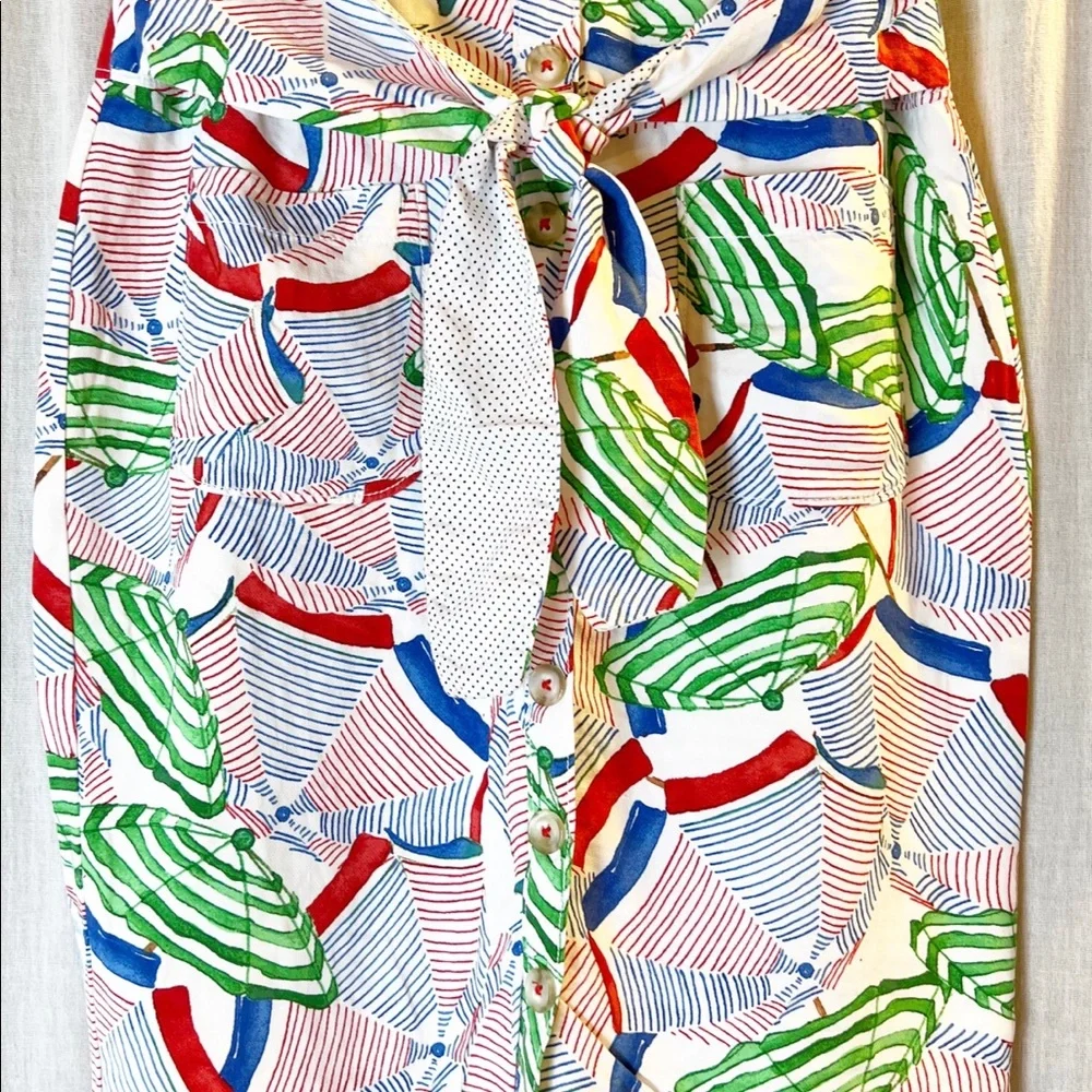 Anthropologie Beach Umbrella Skirt Button Front Belted Waistline Front Pockets